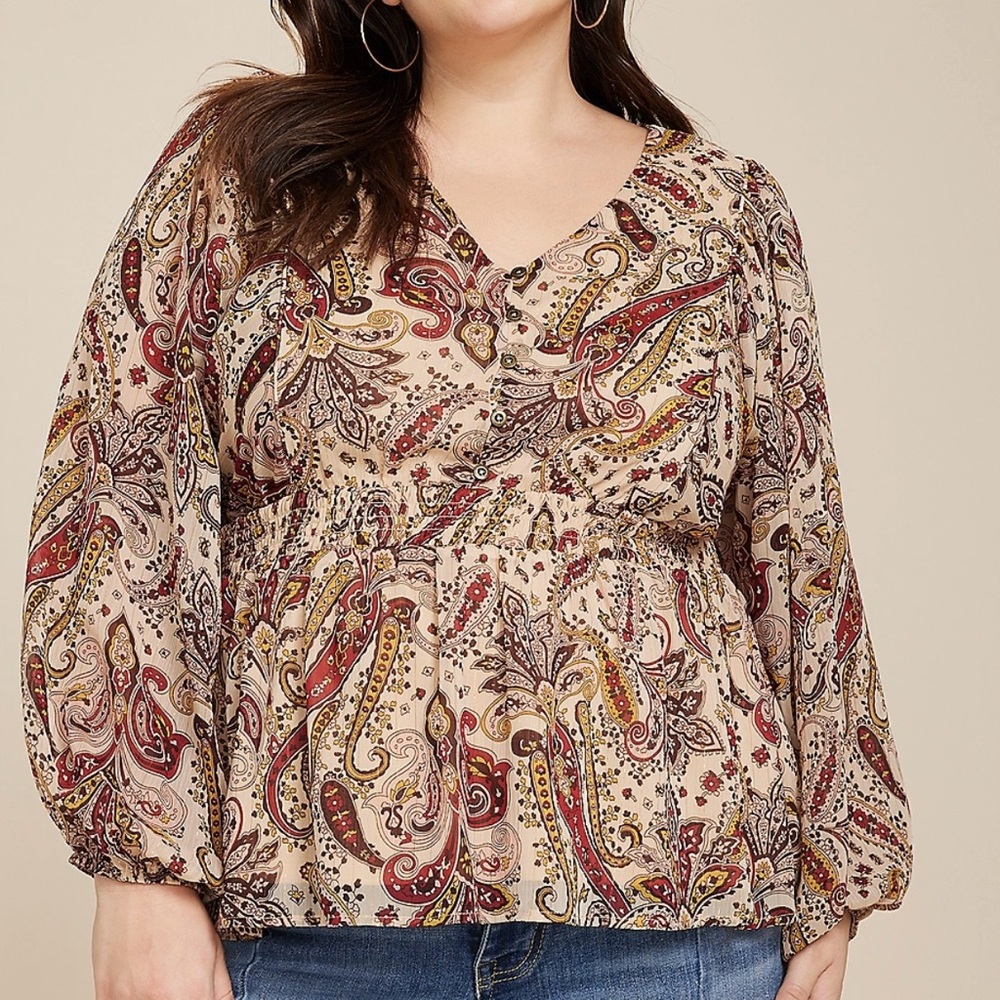 Maurice’s Plus Size Paisley Smocked Peplum Blouse